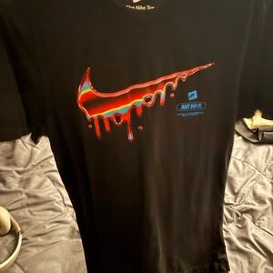 Nike Black Shirt with Multicolor Dripping Swoosh